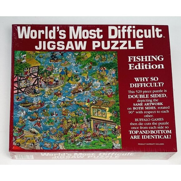 2x World's Most Difficult JIGSAW PUZZLE 529pc DOGS FISHING Double-Sided NIB NEW - Picture 5 of 6